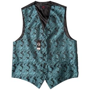 BRAND Q‎ ITALY Paisley Turquoise Waistcoat Dress Vest - Men XS NEW